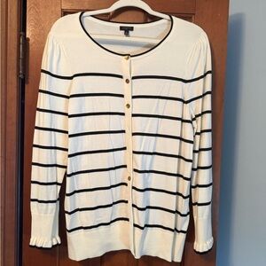 Talbots White and Black Striped Cardigan